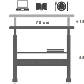 Resim sekizincicaddedizayn Yükseklik Ayarlı Ve Çift Raflı Laptop Sehpası Ve Çalışma Masası - Ceviz (tekerli) 70 X 40 Cm 