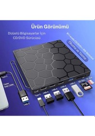 Resim Monozone Harici Cd Dvd Yazıcı Okuyucu Usb 3.0 + Type-c 8 Si 1 Arada Çoklayıcı Hub Sd/tf Kart Destekli 