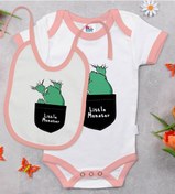 Resim Bk Kids Little Monster Tasarımlı Pembe Bebek Body Zıbın Ve Mama Ö Çok Renkli 