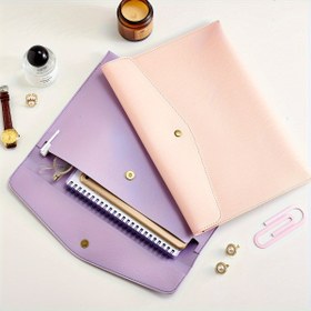 Resim 1 adet Şık A4 Sentetik Deri Dosya Klasörü Manyetik Çıtçıt Kapatmalı – Ev & Ofis için Modern Belge Tutucu, Açık Mor & Pembe Seçenekleri, Tabletler & Defterler için Kompakt Tasarım, Masa için Dosya Düzenleyici 