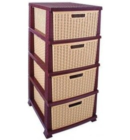 Resim Omnipazar Srl-4002 Rattan Hasır Desen Plastik Komidin Mutfak Sebzelik 4 Katlı Kahverengi 