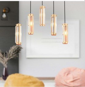 Resim Natali 5Li Sirali Bakir Sarkit Salon- Yemek Masasi Avize 