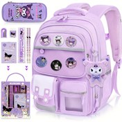 Resim Sanrio için for kuromi büyük kapasiteli mor sırt çantası, 50 yapışkanlı, for kuromi kolye aksesuarları için, 6 rozet, kalemlik ve kırtasiye seti, dış mekan seyahatleri için uygun, çizgi film okul çantası 