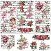Resim 3 Adet Vintage Çiçek ve Müzik Transferleri - Gül, Kelebek & Harf Etiketleri El İşleri ve Ev Dekorasyonu için, 29.97 x 14.99 cm, Ahşap, Kağıt, Duvarlar ve Daha Fazlasına Kolayca Uygulanır, Dayanıklı PVC Malzeme, Pembe Zarafet Tasarımı, Ev Dekoratif Ürünler, El İşi Proje Malzemeleri, Solmaya Dirençli Stickerlar 