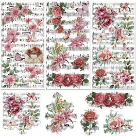 Resim 3 Adet Vintage Çiçek ve Müzik Transferleri - Gül, Kelebek & Harf Etiketleri El İşleri ve Ev Dekorasyonu için, 29.97 x 14.99 cm, Ahşap, Kağıt, Duvarlar ve Daha Fazlasına Kolayca Uygulanır, Dayanıklı PVC Malzeme, Pembe Zarafet Tasarımı, Ev Dekoratif Ürünler, El İşi Proje Malzemeleri, Solmaya Dirençli Stickerlar 