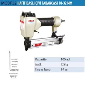 Resim Omega MGDF32 Hafifbaşlı Çivi Tabancası 10-32MM 