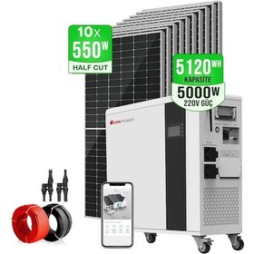 Resim Canpower 5.12kw Kapasite+ 10x550w Halfcut Panel + 5kw İnvertör Lityum Lifepo4 Villa Solar Enerji Seti 