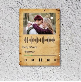 Resim Spotify Şarkı Kodlu, Fotoğraf Baskılı Retro Ahşap Poster 