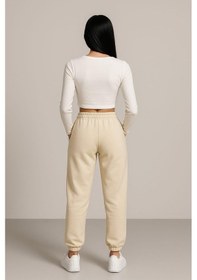 Resim Kadın 3 İplik Cepli Alt Eşofman Krem Krem 