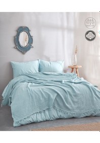 Resim Turkuaz 4 Katlı Müslin %100 Pamuk Pike - Yatak Örtüsü-tv Battaniy Turkuaz 