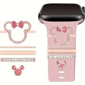 Resim Beş Parçalı Disney Mickey Mouse Kayış Süsleri Seti - Şık Pembe Taşlı ve Dekoratif, Sevgililer Günü, Noel, Cadılar Bayramı, Paskalya, Anneler Günü, Babalar Günü, Mezuniyet, Yeni Yıl, Doğum Günü Hediyeleri için Mükemmel, Büyüleyici Taşlı Saat Aksesuarları 