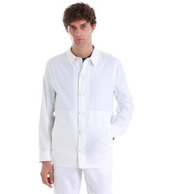 Resim Beyaz Regular Fit Düz Mono Yaka Keten Overshirt Spor Takım 33253024c002 001 Beyaz 