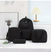Resim Turcoshop11 Siyah Sırt Çantası Seti 4 Adet Büyük Kapasiteli Okul Çantası Kadın Erkek Preppy Stil Siyah 