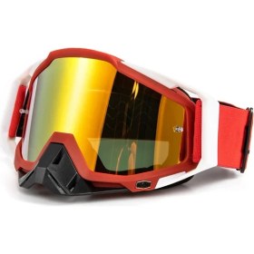 Resim Motoanl Motosiklet Motocross Gözlük Polikarbonat Lens Profesyonel Mx Atv Enduro Mtb Kross Gözlük Red-White 