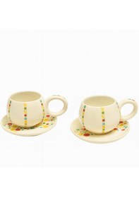 Resim Dekorasyaa Duble 2'li Seramik Kahve Fincan Takımı - 150ml - Renkli Benek Desenli Beyaz 