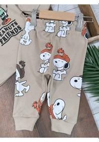 Resim Bisiklet Yaka Peanuts Friends Baskılı Alt Üst Pijama Takımı 4bb2 Krem 