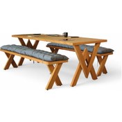 Resim Neiwel Linna Doğal Ahşap Banklı Toplantı Masasıı x 100 x 260 Açık Ceviz 