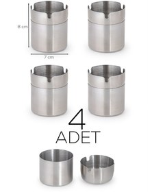Resim Porsima Etn-236 Large 4 Lü Paslanmaz Çelik Metal Kül Tablası - Kapaklı Rüzgar Geçirmez Küllük 