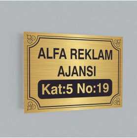 Resim ALFA REKLAM AJANSI OFİS BİNA GİRİŞ TABELASI GOLD METAL ( 30 X 20 CM) 