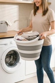 Resim Orret Home 14 Litre Yuvarlak Katlanabilir Akordiyon Çamaşır Selesi İstiflenebilir Kova Çift Kulplu Katlanır Çamaşır Sepeti Çok Amaçlı Plastik Kova 