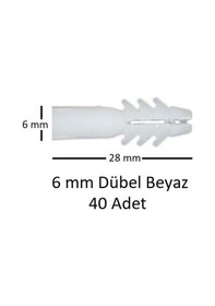 Resim Dübel, 6 Mm Beyaz Dübel, 40 Adet 
