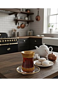 Resim Gold Dekor Tabaklı 6 Kişilik Ajda Çay Takımı 165 Cc Şeffaf 