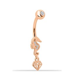 Resim Cherry By Özkonak Deniz Atı Motifli Elmas Sallantılı Göbek Piercing Sarı 