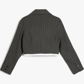 Resim Koton Kruvaze Yaka Uzun Kollu Düğme Detaylı Crop Blazer Ceket Gri Çizgili 5skg20023aw Gri Çizgili Gri 