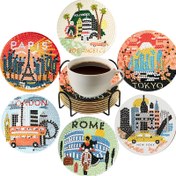 Resim 6 Parça Dünya Şehir Desenli Elmas Boyama Altlık Seti, Braketli Elmas Boyama Takımı, Yetişkinler İçin DIY Mozaik El Sanatları Seti, Başlangıç Seviyesine Uygun Tam Elmas 10x10cm 