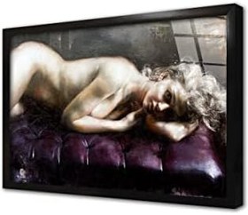 Resim Uzanmış Çıplak Kadın Çerçeveli Cam Tablo 20x30 cm CB19126 