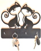 Resim Dekoratif Ahşap Kedi Anahtar Askılığı Anahtar Askısı 