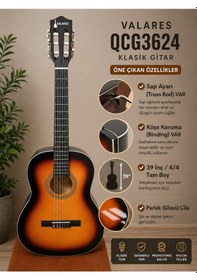 Resim Valares Qcg3624 Klasik Gitar 39 4/4 Tam Boy Sap Ayarlı Truss Rod Köşe Korumalı Askı Aparatlı Parlak Gloss Sunburst 