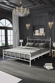 Resim FANO Paris Ferforje Karyola Beyaz Çift Kişilik Metal Yatak 140x190, 140x200, 150x200, 160x200 