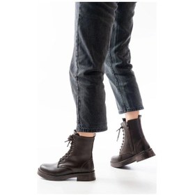 Resim 02-356 Kahve Düz Topuklu Bağcıklı Fermuarlı Günlük Kadın Bot Çok Renkli 