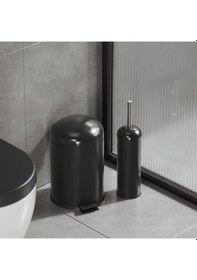 Resim Aqua Bagno Smile Klozet Fırçası + Çöp Kovası 5 Lt -2 Parça Set, Mat Siyah 