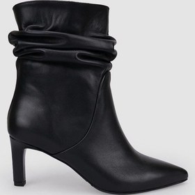 Resim %100 Hakiki Deri Siyah Kadın Topuklu Bot Siyah 