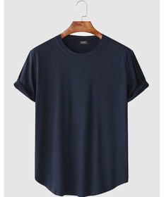 Resim 2'li Erkek Lacivert-siyah Kolları Katlı Oval Kesim Cepsiz Bisiklet Yaka T-shirt Lacivert-siyah 