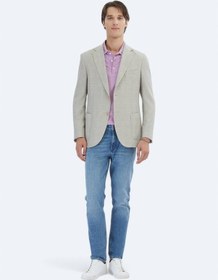 Resim Kip Açık Haki Desenli Modern Fit Keten Karışımlı Ceket Açık Haki 