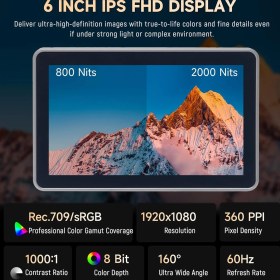 Resim Viltrox Dc-X3 6'' Hdmı/sdı 2000NIT Dokunmatik Kamera Üstü Monitör 