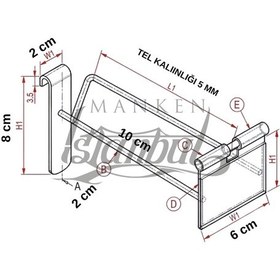 Resim 40 Adet 10 Cm Etiketli Tel Pano Kancası - Koruma Kauçuklu - Ekstra Güçlü - Raf Askısı - Raf Kancası Krom 