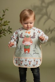 Resim Bebechi Geyik Desenli Sıvı Geçirmez Uzun Kollu Unisex Bebek Mama Ve Aktivite Önlüğü 6-24 Ay 