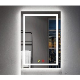 Resim 70x100 H Cm Buğu Çözücülü Dokunmatik Işıklı Kumlamalı Banyo Aynası Şeffaf 