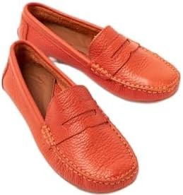 Resim 202-orj Hakiki Deri Oval Burunlu Kadın Turuncu Babet & Loafer Ayakkabı, Turuncu, 3 