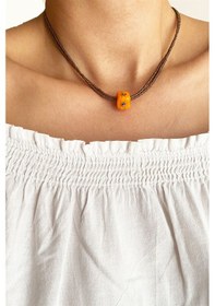 Resim Turuncu Nazar Boncuklu Kolye Kahverengi 