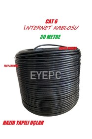 Resim EYEPC 30 Mt Cat6 Cat 6 Kalin Internet Kablosu 30 Metre Patch Ket Siyah Iç-dış Ortam Kablo 
