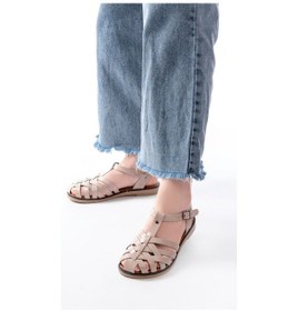 Resim 205-02 Bej Ortopedik Hakiki Deri Kadın Sandalet Bej 