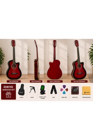 Resim valares QA2022-41C Kırmızı Cutaway Akustik Gitar (Sap Ayarlı Köşe Korumalı)HEİYE PAKETLİ 