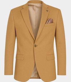 Resim Erkek Blazer Ceket - İtalyan Kesim Ceket, Slim Fit Tek Düğmeli, Çift Yırtmaçlı Tam Astarlı Şık Klasik Model (Camel, 46) 