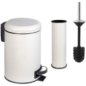 Resim SİLİWAX Elit Ikili Banyo Seti Bej 3 lt Çöp Kovası Tuvalet Fırçası Bej 