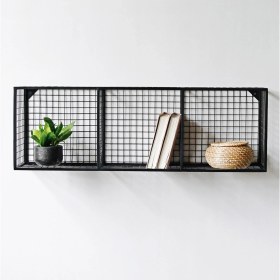 Resim Go Dekor Metal 3 Küp Gözlü Kafes Yatay Duvar Rafı/Kitaplık (100 x 33 x 23 cm) 